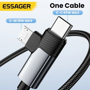 Essager 65W Cáp Type-C sang Type-C Micro 2 trong 1 - Sạc nhanh 480Mbps cho Android IP15-16, Giá chỉ 76.000 VND 4 Essager 65W Cáp Type-C sang Type-C Micro 2 trong 1 - Sạc nhanh 480Mbps cho Android IP15-16, Giá chỉ 76.000 VND 4