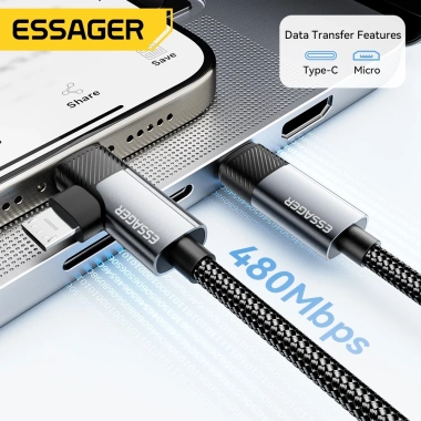 Essager 65W Cáp Type-C sang Type-C Micro 2 trong 1 - Sạc nhanh 480Mbps cho Android IP15-16, Giá chỉ 76.000 VND