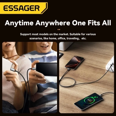 Essager Cáp sạc nhanh USB Type-C 2 trong 1 cho điện thoại và laptop, nâng cấp tốc độ 3