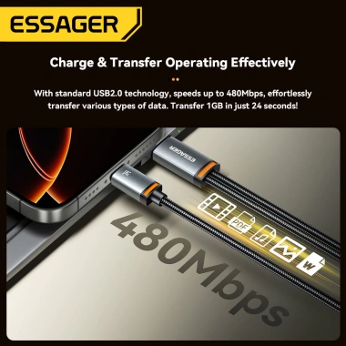 Essager Cáp sạc nhanh USB Type-C 2 trong 1 cho điện thoại và laptop, nâng cấp tốc độ 4