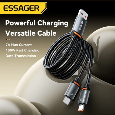 Essager Cáp sạc nhanh USB Type-C 2 trong 1 cho điện thoại và laptop, nâng cấp tốc độ 8