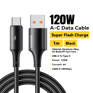 ESSAGER Cáp USB Type C 120W Sạc nhanh 6A cho Xiaomi Giá chỉ 90.000₫