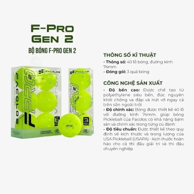 Facolos F-Pro Gen 2 - Bộ 3 Bóng Pickleball Chuẩn USAPA, Hiệu Suất Đỉnh Cao, Giá 75.000 VND 2