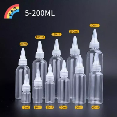 FAS Chai Nhỏ Giọt Bóp Nhựa Trong Suốt 10‑200ml Nắp Vít Mắt, Hộp Đựng Mực Dầu 2