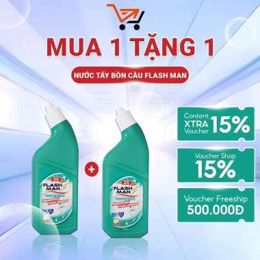 FLASHMAN Combo 2 chai Nước tẩy bồn cầu sạch sâu - Giá 49.000đ, khử mùi, diệt khuẩn