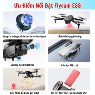 Flycam E88 Max 4K Camera Kép Điều Khiển Từ Xa Không Chổi Than Cuộn Giá 419k VND