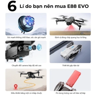 Flycam Mini E88 máy bay giá rẻ, đông cơ không chổi than, camera 4K chỉ 440.000đ 6