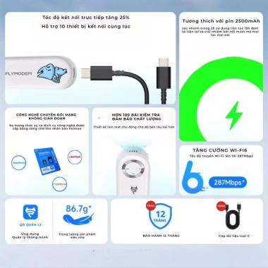Flymodem WiFi 6 287Mbps - Phát WiFi không dây không sim, hỗ trợ 3 nhà mạng Viettel - bảo hành chính hãng, giá ưu đãi 539.000₫