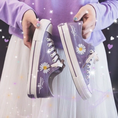 Free ship Giày Sneaker Nữ Thấp Cổ Bông Cúc 4 Màu Hot Trend 2.020 Giá 650k Bán Chạy 9