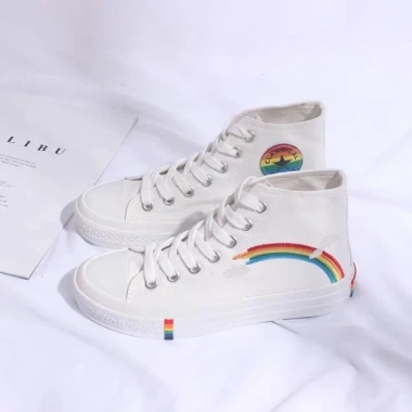 Free ship Giày Thể Thao Nữ Cao Cổ Viền Cầu Vồng - Giá 340.000₫ (giảm từ 425.000) kèm video 6