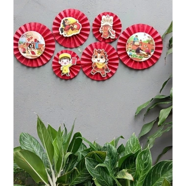 (FREE SHIP) Sét 6 quạt giấy đỏ Trang trí Tết 2.026 - Decor nhà cửa, trường học Nguyên Đán