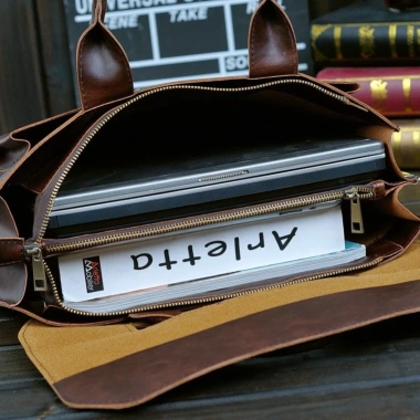 Free ship Túi xách cặp da bò công sở T57 36.5x25x10cm dây đeo chéo Nâu-Đen 6