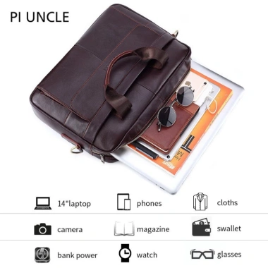 Free ship Túi xách da bò công sở T72 đựng laptop 14 inch Nâu - Giá 1.85 triệu 4