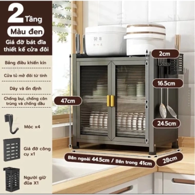FreeShip Kệ úp bát đĩa tủ chén sắt son tĩnh điện, có nắp đậy bền đẹp, 499.000₫ 3