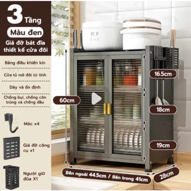 FreeShip Kệ úp bát đĩa tủ chén sắt son tĩnh điện, có nắp đậy bền đẹp, 499.000₫ 5