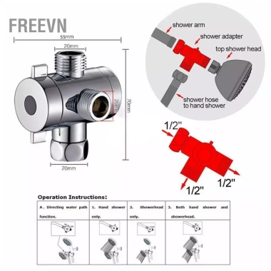 Freevn ADBEN 1/2 inch Bộ chuyển đổi T 3 chiều bồn tắm & đầu vòi sen, van hướng - 146.300 VND 3 Freevn ADBEN 1/2 inch Bộ chuyển đổi T 3 chiều bồn tắm & đầu vòi sen, van hướng - 146.300 VND 3