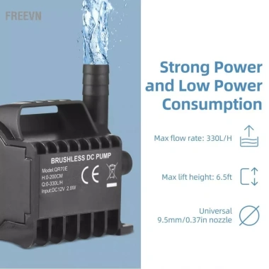 Freevn Máy Bơm Nước Chìm ACAGALA 12V 330L/H - Đài Phun Nhỏ, Nâng 6.5ft, Dây 1.6ft, Đế Hút Di Động Bể Cá 5