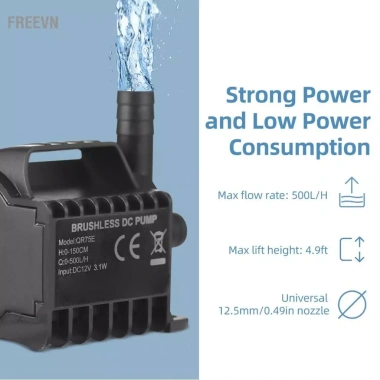 Freevn Máy Bơm Nước Chìm ACAGALA 12V 330L/H - Đài Phun Nhỏ, Nâng 6.5ft, Dây 1.6ft, Đế Hút Di Động Bể Cá 9