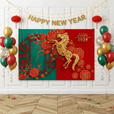 FUDESHE Trang trí tiệc Năm Trung Quốc - Vàng Đỏ, Lễ hội Mùa xuân, Múa sư tử Ngựa, Nền chụp ảnh 133k