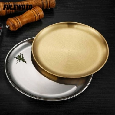 FULEWOTO Đĩa Thép Không Gỉ Nông 14‑26cm – Phụ Kiện Nhà Bếp, Đĩa Ăn, Khay Đựng, Bánh Trái Cây, Bít Tết – 49.060₫