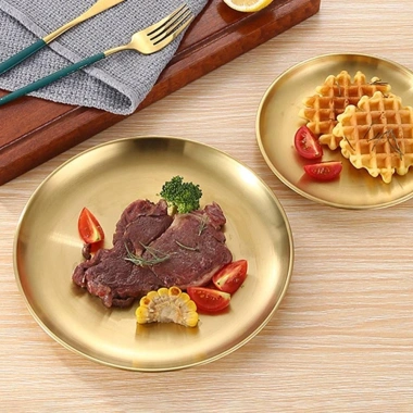 FULEWOTO Đĩa Thép Không Gỉ Nông 14‑26cm – Phụ Kiện Nhà Bếp, Đĩa Ăn, Khay Đựng, Bánh Trái Cây, Bít Tết – 49.060₫