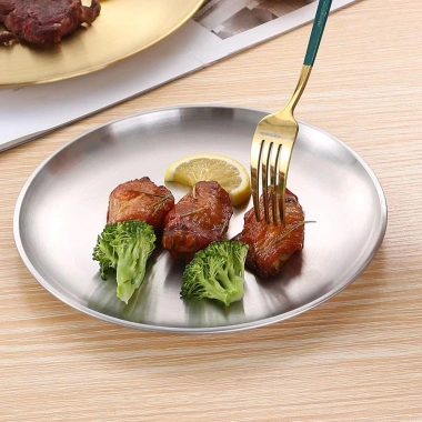 FULEWOTO Đĩa Thép Không Gỉ Nông 14‑26cm – Phụ Kiện Nhà Bếp, Đĩa Ăn, Khay Đựng, Bánh Trái Cây, Bít Tết – 49.060₫