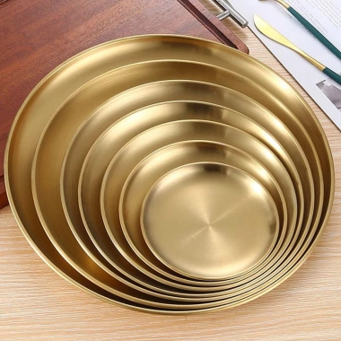 FULEWOTO Đĩa Thép Không Gỉ Nông 14‑26cm – Phụ Kiện Nhà Bếp, Đĩa Ăn, Khay Đựng, Bánh Trái Cây, Bít Tết – 49.060₫