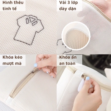 FULL SET 6C Túi giặt siêu dày 3 lớp lưới bảo vệ quần áo size 40cm/50cm Danido giá 45.000 VND