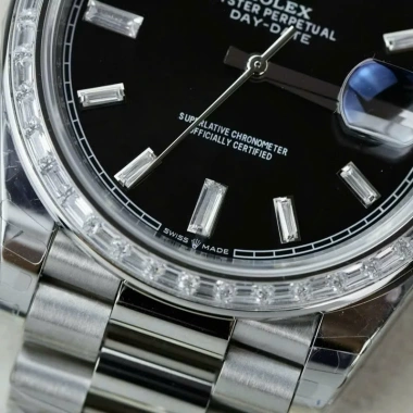 Fullbox Đồng hồ nam Rolex Day-Date trắng mặt đen đính đá máy cơ Thuỵ Sỹ bảo hành 5 năm 4