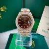 Fullbox Đồng Hồ Rolex 38-41mm Đá CZ Mặt Nâu, Đá Ruby Đỏ, Vỏ Vàng Hồng - Máy Cơ Nhật