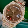 Fullbox Đồng Hồ Rolex 38-41mm Đá CZ Mặt Nâu, Đá Ruby Đỏ, Vỏ Vàng Hồng - Máy Cơ Nhật 4