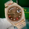 Fullbox Đồng Hồ Rolex 38-41mm Đá CZ Mặt Nâu, Đá Ruby Đỏ, Vỏ Vàng Hồng - Máy Cơ Nhật 5