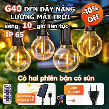 G40 Đèn dây LED năng lượng mặt trời sân vườn, Giáng sinh, không thấm nước, giảm 20%