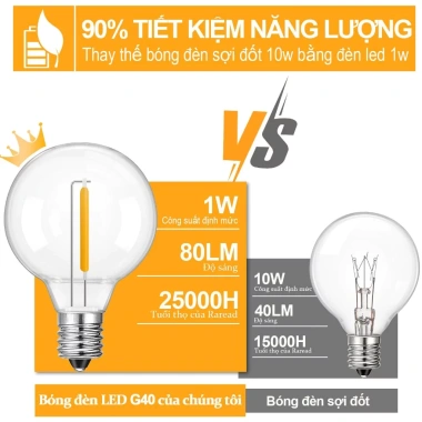 G40 Đèn dây LED năng lượng mặt trời sân vườn, Giáng sinh, không thấm nước, giảm 20%