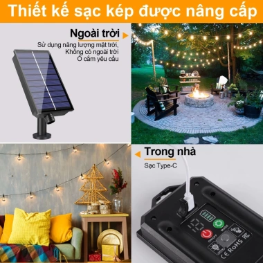 G40 Đèn dây LED năng lượng mặt trời sân vườn, Giáng sinh, không thấm nước, giảm 20%