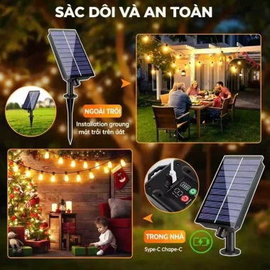 G40 Đèn dây LED năng lượng mặt trời sân vườn, Giáng sinh, không thấm nước, giảm 20%