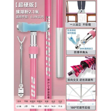 Gác cần săn hàng QINHU hồng và xanh nhã lam carbon 2.1-3.0m - Giá ưu đãi 320.000₫