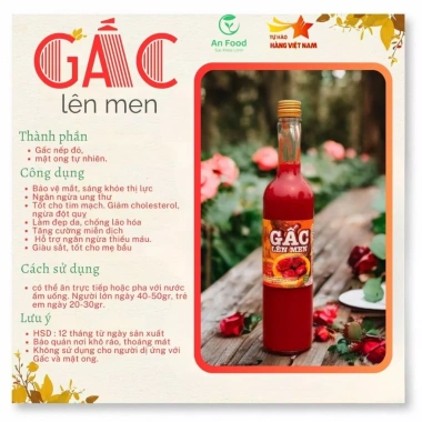 Gấc Lên Men Nguyên Chất 500ml - Giàu Dinh Dưỡng, Hỗ Trợ Sức Khỏe, Da Đẹp, Giá Ưu Đãi 295k