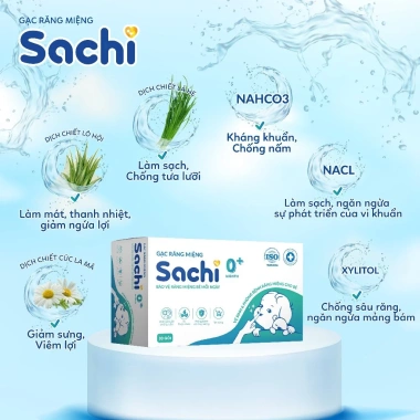Gạc răng miệng Sachi chiết lá hẹ - Vệ sinh răng bé 0 tuổi, hộp 30 chiếc, 125.000₫ 2