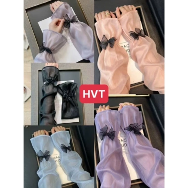 Găng tay chống nắng nữ kiểu công chúa có nơ, ống tay thời trang, bảo vệ da - Freeship, giảm còn 74.000₫