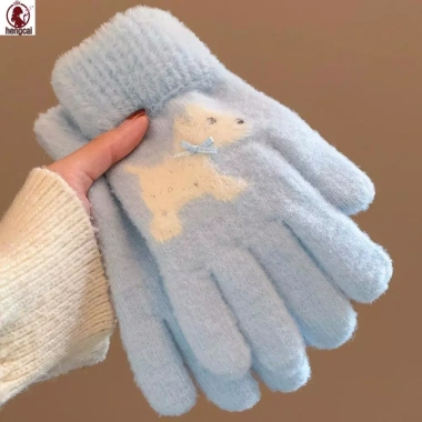 Găng tay dệt kim nữ ấm áp mùa đông, nơ xinh, cảm ứng 5 ngón - Giá 97.416₫
