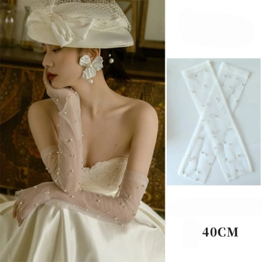 Găng tay đính cườm lưới trắng cô dâu tiệc cưới – Giá chỉ 30.150₫