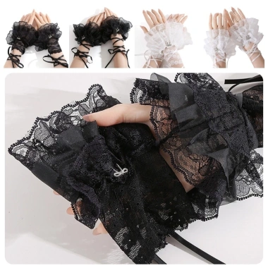 Găng Tay Không Ngón Gothic Đen Trắng và Vòng Tay Ren Co Giãn Dễ Thương Phụ Kiện Cosplay Giá 112.200 VND 6