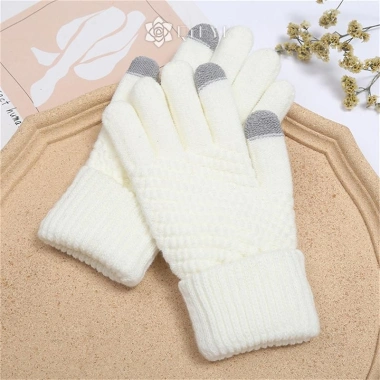 Găng tay màn hình cảm ứng Qrhyk mùa đông nữ ấm áp, dày co giãn, đan full ngón