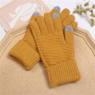 Găng tay màn hình cảm ứng Qrhyk mùa đông nữ ấm áp, dày co giãn, đan full ngón
