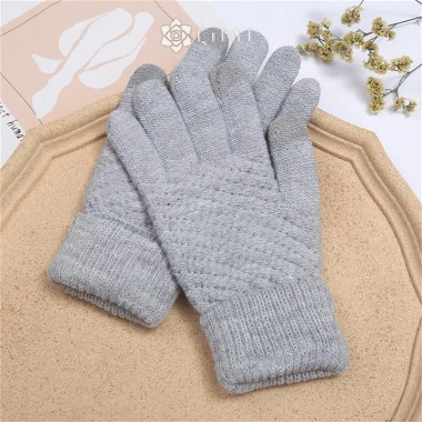 Găng tay màn hình cảm ứng Qrhyk mùa đông nữ ấm áp, dày co giãn, đan full ngón