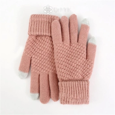 Găng tay màn hình cảm ứng Qrhyk mùa đông nữ ấm áp, dày co giãn, đan full ngón