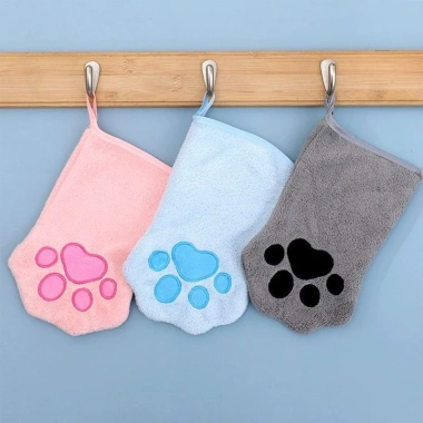 Găng tay tắm mèo chó vải coral fleece siêu mềm – Massage, lau khô nhanh, giảm rụng lông