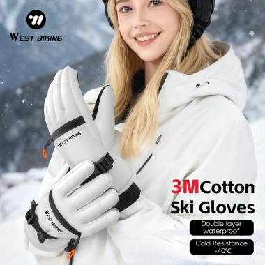 Găng tay trượt tuyết WEST BIKING Cotton 3M, chống thấm 2 lớp, giữ ấm -40°C, cảm ứng, cho mùa đông