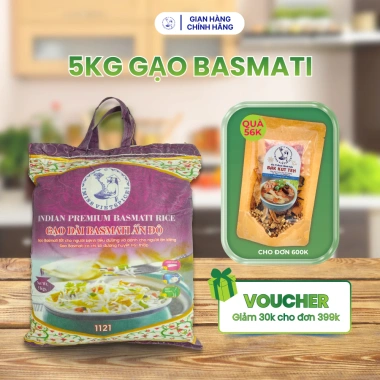 Gạo Basmati 5kg Ấn Độ – Giảm cân, hỗ trợ tiểu đường, thay cơm trắng, giá chỉ 325k